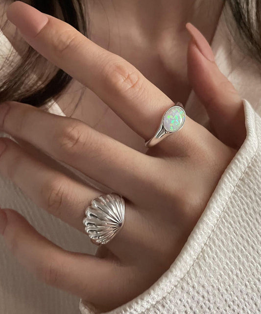 Diy Silk Sterling Silver Shell Rings Two-piece Set