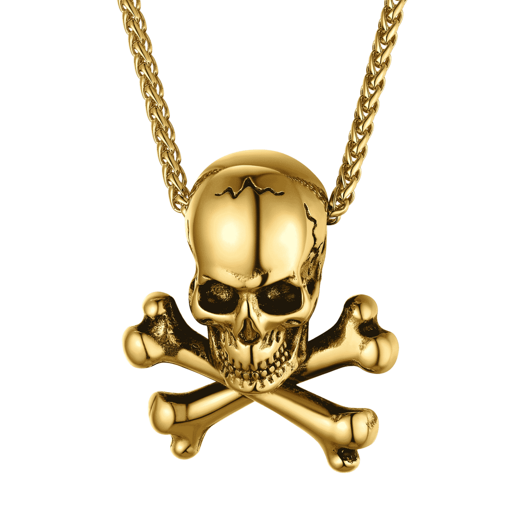 Gothic Pirate Skull Crossbones Necklace for