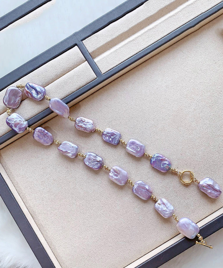 Purple Sterling Silver Overgild Pearl Pendant Necklace