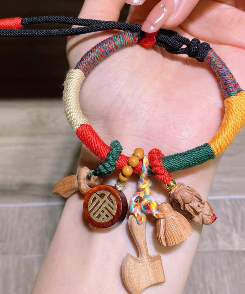 Rainbow Hand Woven Mahogany Tassel Charm Bracelet