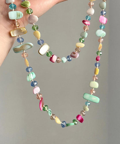 Rainbow Alloy Double-layer Asymmetrical Shell Gratuated Bead Necklace