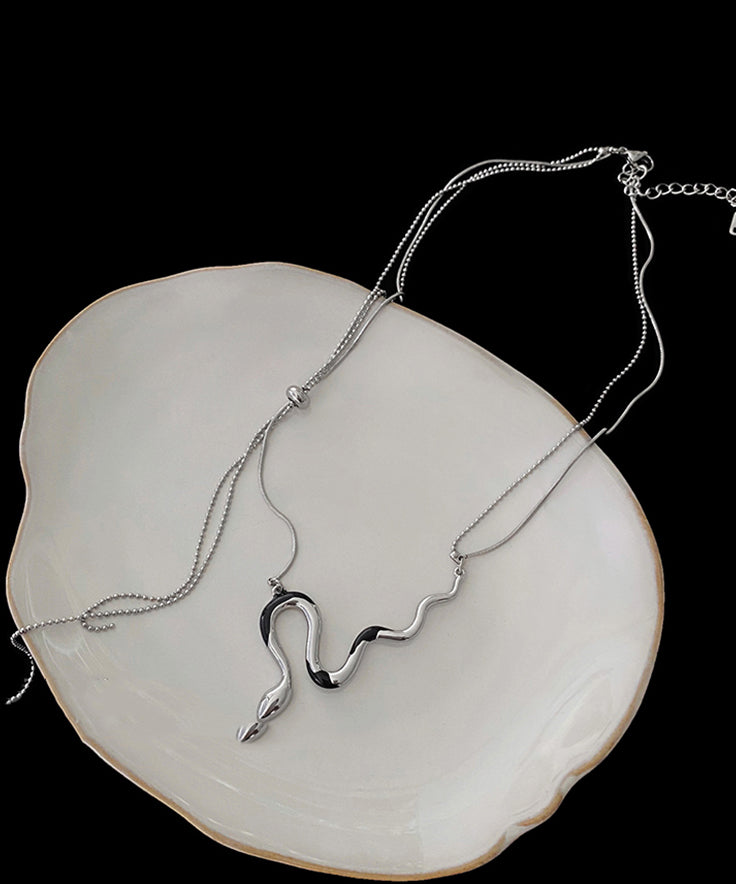 Boutique Silk Stainless Steel Double-layer Serpentine Pendant Necklace