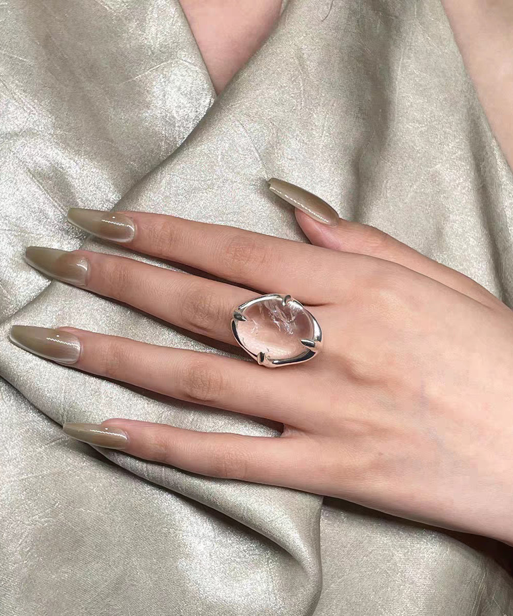Modern White Geometric Crystal Alloy Rings
