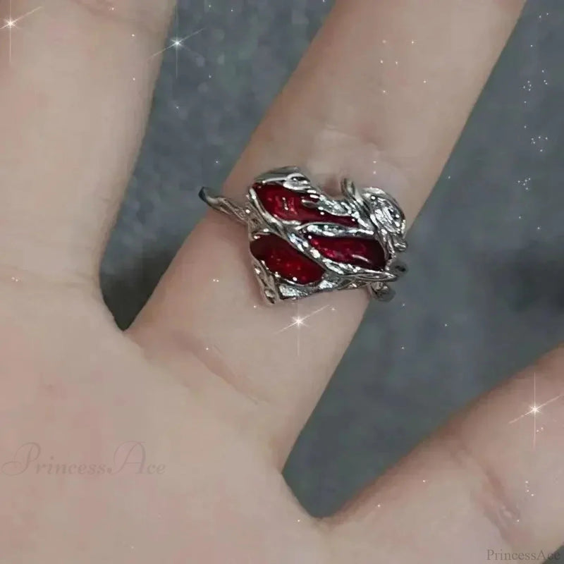 Crimson Crystal Glass Medieval Arachnid Ring