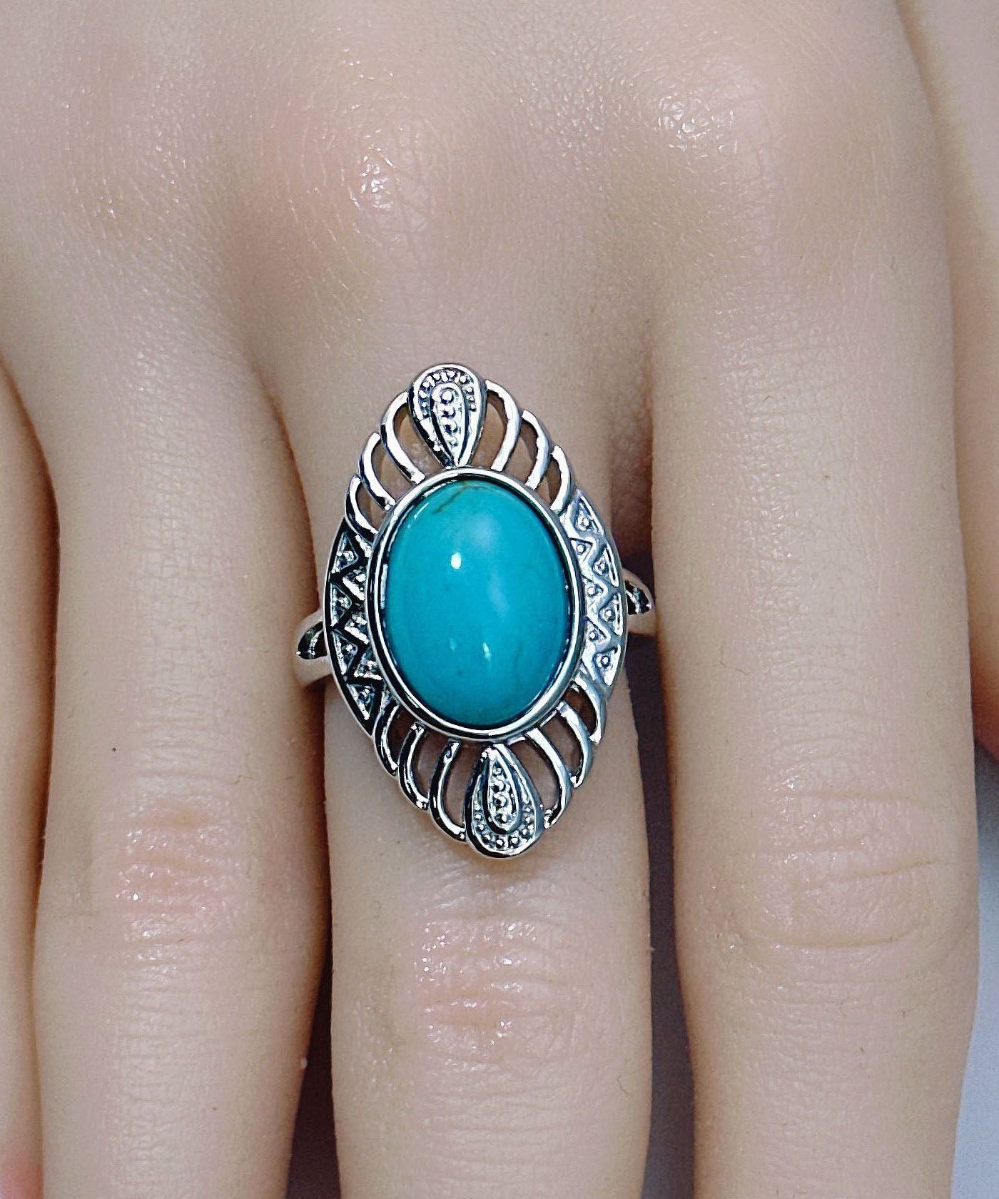 Blue Sterling Silver Turquoise Hollow Out Rings