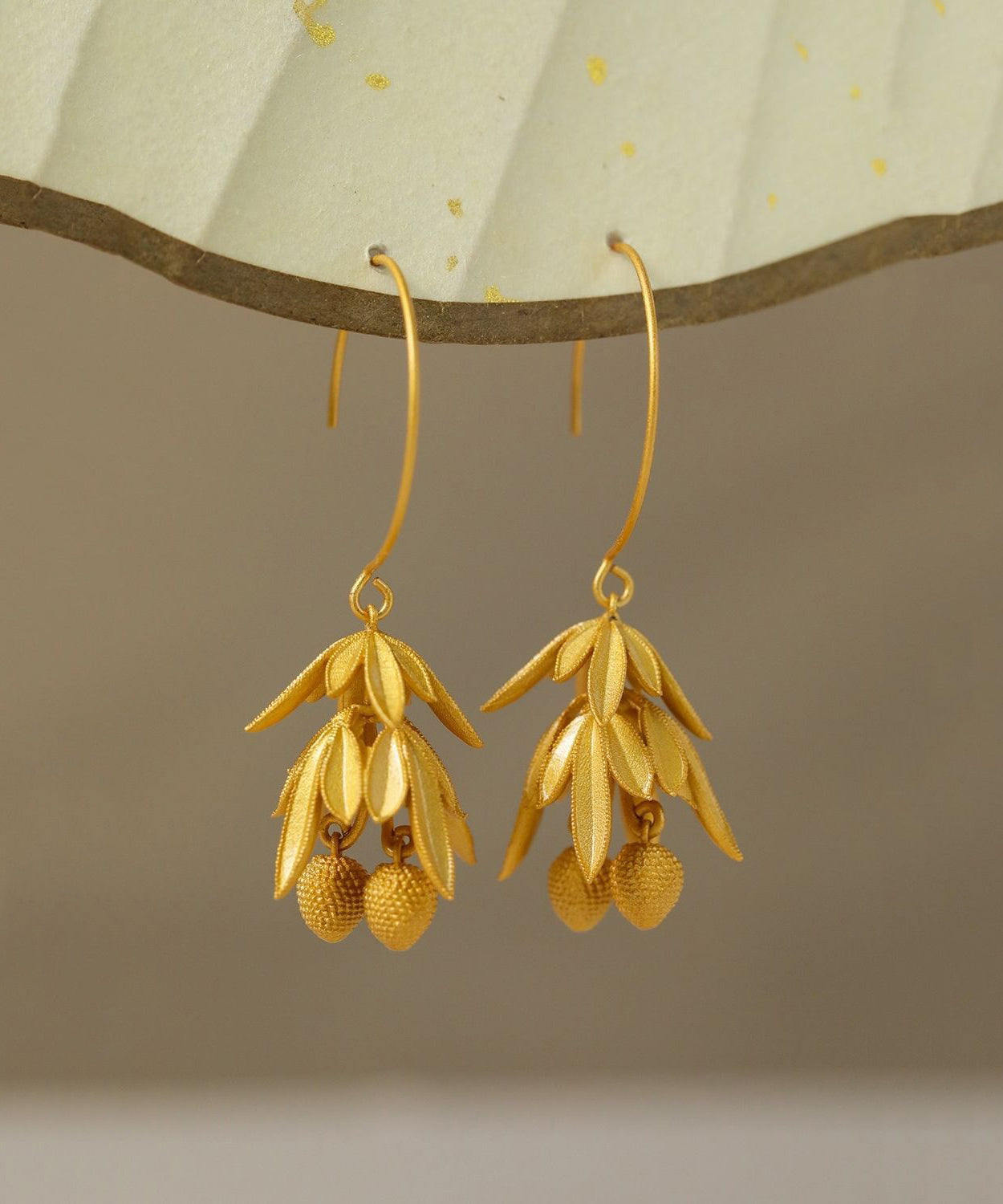 Gold Sterling Silver Ancient Gold Litchi Drop Earrings