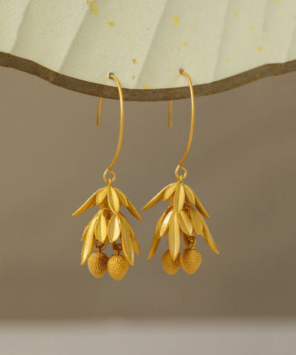 Gold Sterling Silver Ancient Gold Litchi Drop Earrings