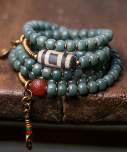 Green Copper Bodhi Beading Tassel Charm Bracelet Necklace