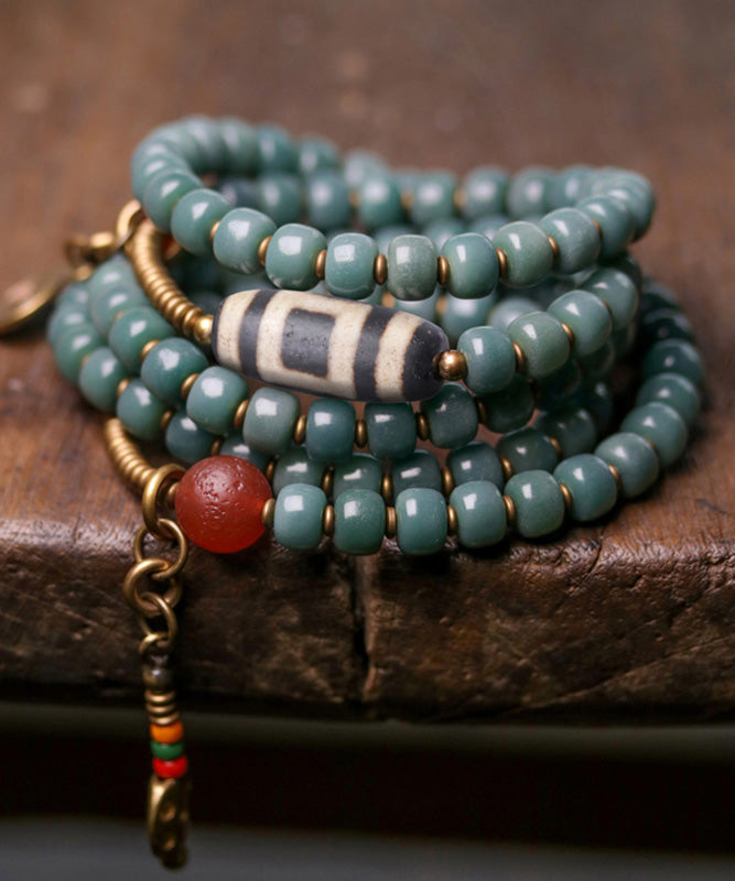 Green Copper Bodhi Beading Tassel Charm Bracelet Necklace