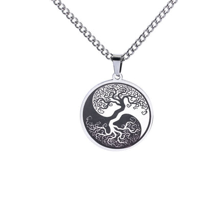 Buddha Stones the Tree of Life Titanium Steel Connection Necklace Pendant