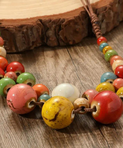 Brown Weave Ceramic Beading Gratuated Bead Necklace