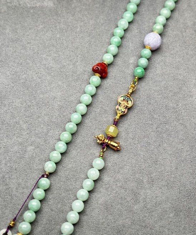Cyan Jade Turquoise Agate Beading Tassel Sweater Lariat Necklace