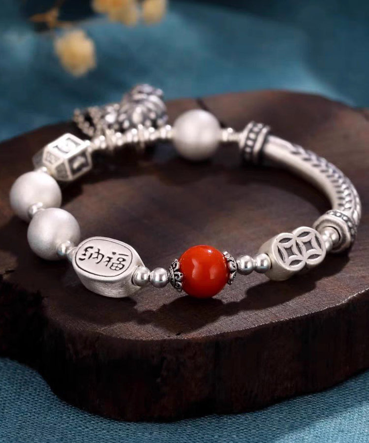 Silk Sterling Silver Agate Tassel Charm Bracelet