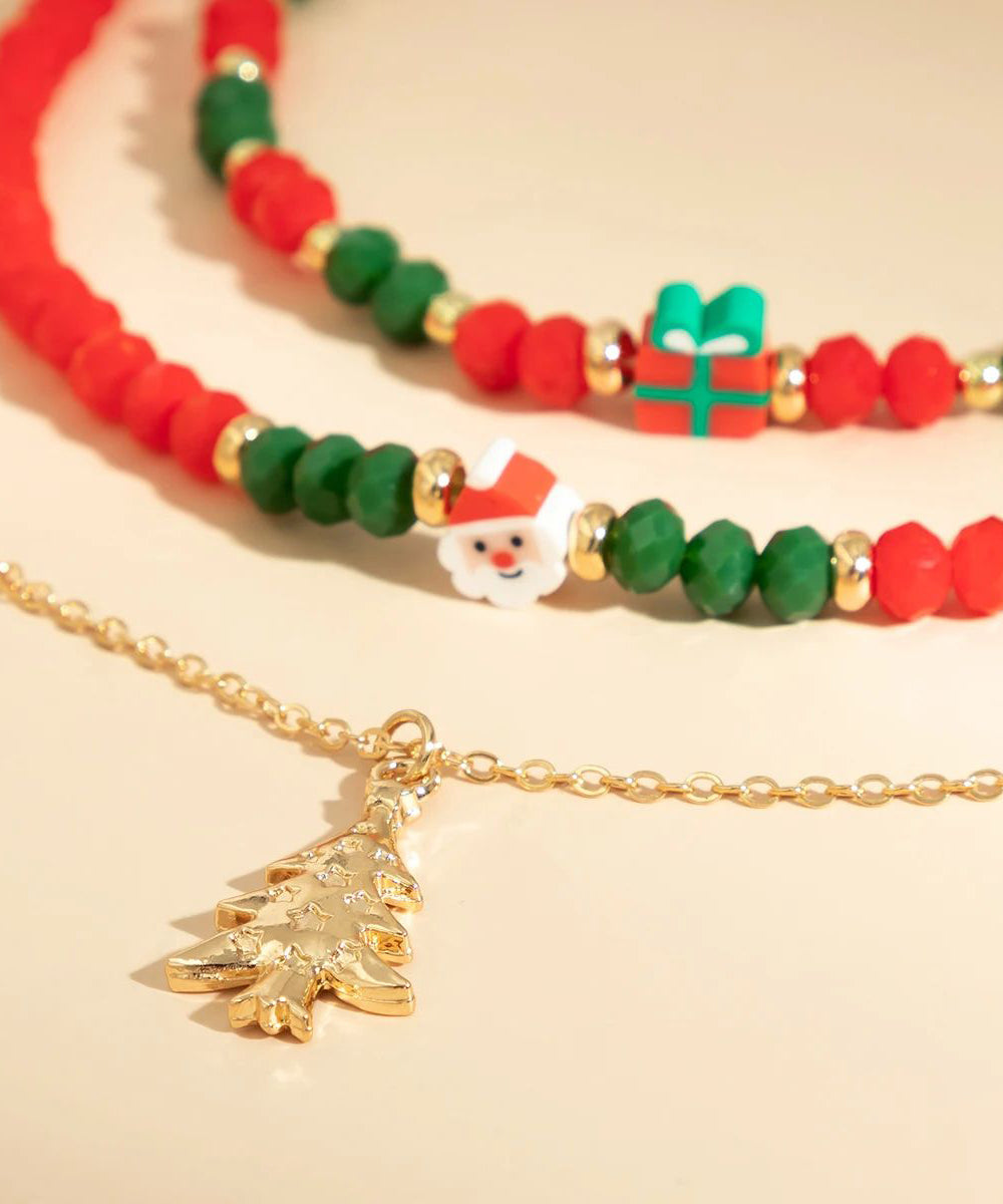 Korean Red and Green Crystal Beaded Clavicle Necklace