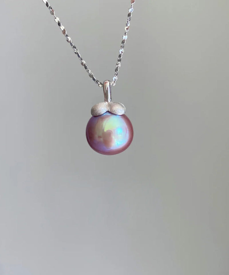 Modern Silk Sterling Silver Zircon Pearl Small Mountain Pendant Necklace