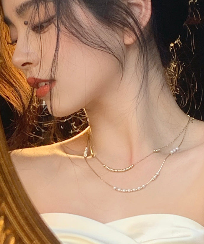 Gold Silk Yarn Multilayer Pearl Tassel Necklace