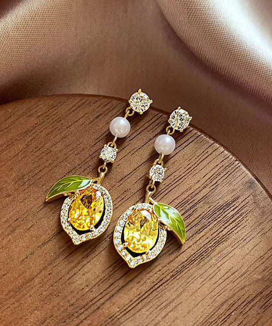 Gold Sterling Silver Alloy Zircon Crystal Pearl Drop Earrings