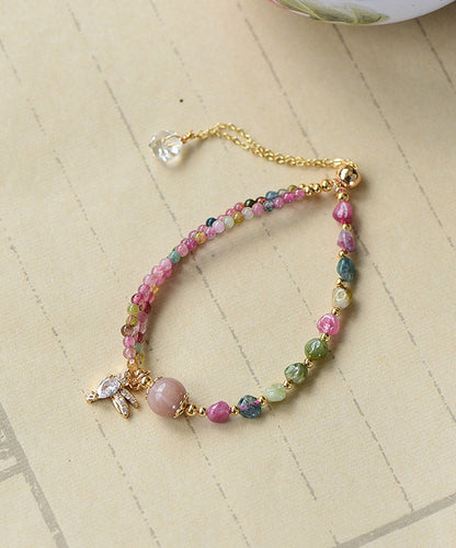 Pink 14k Gold Zircon Jade Crystal Charm Bracelet
