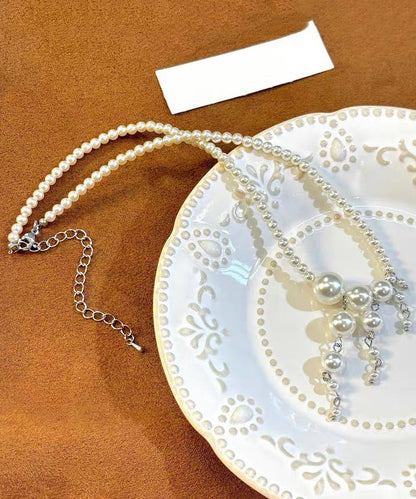 Classy White Stainless Steel Pearl Tassel Pendant Necklace