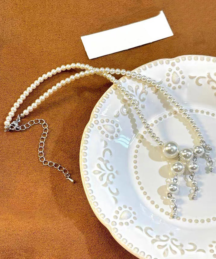 Classy White Stainless Steel Pearl Tassel Pendant Necklace