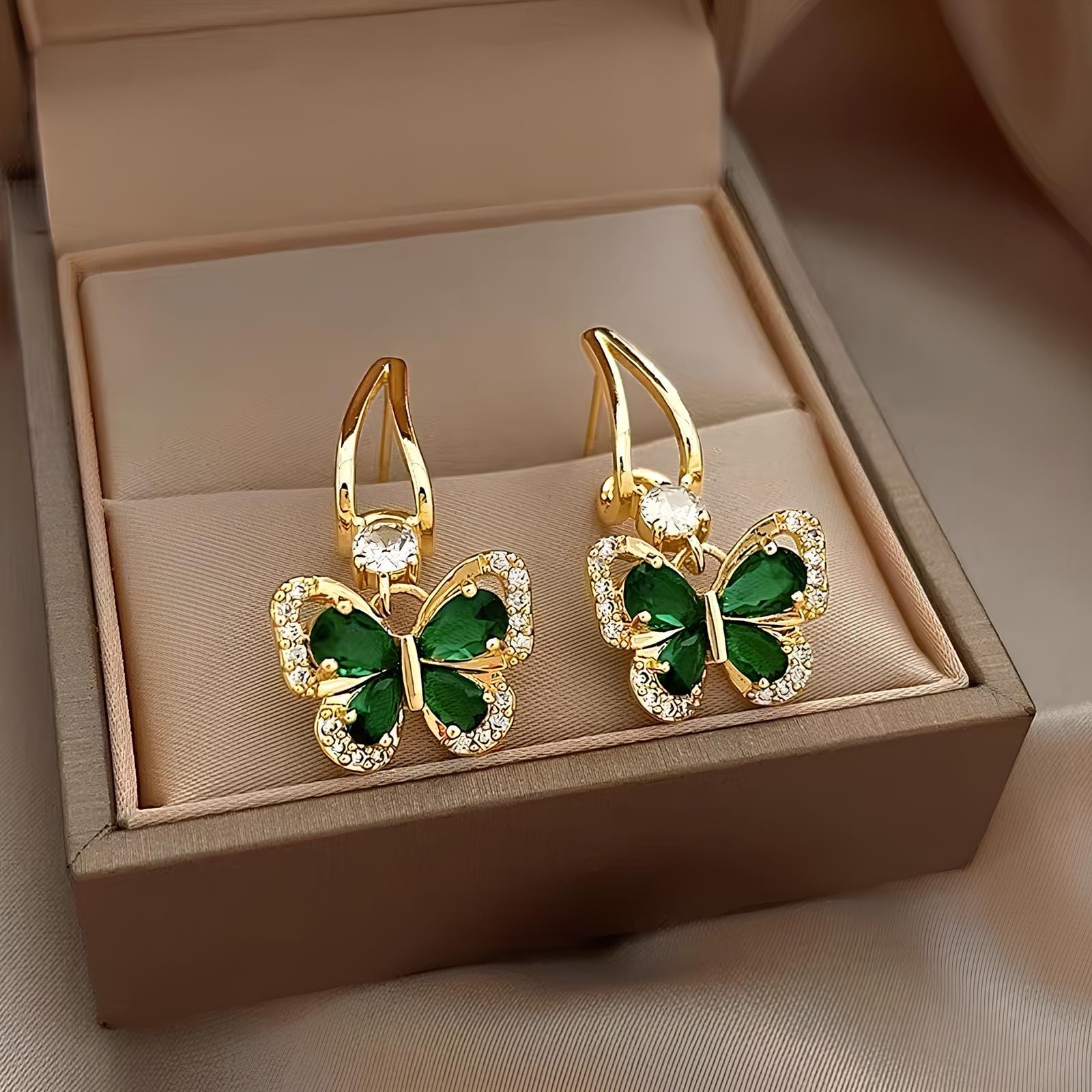 Goddess Whisper Emerald Butterfly Earrings