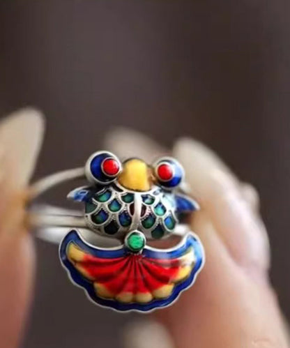 Rainbow Sterling Silver Brocaded Carp Ename Rings