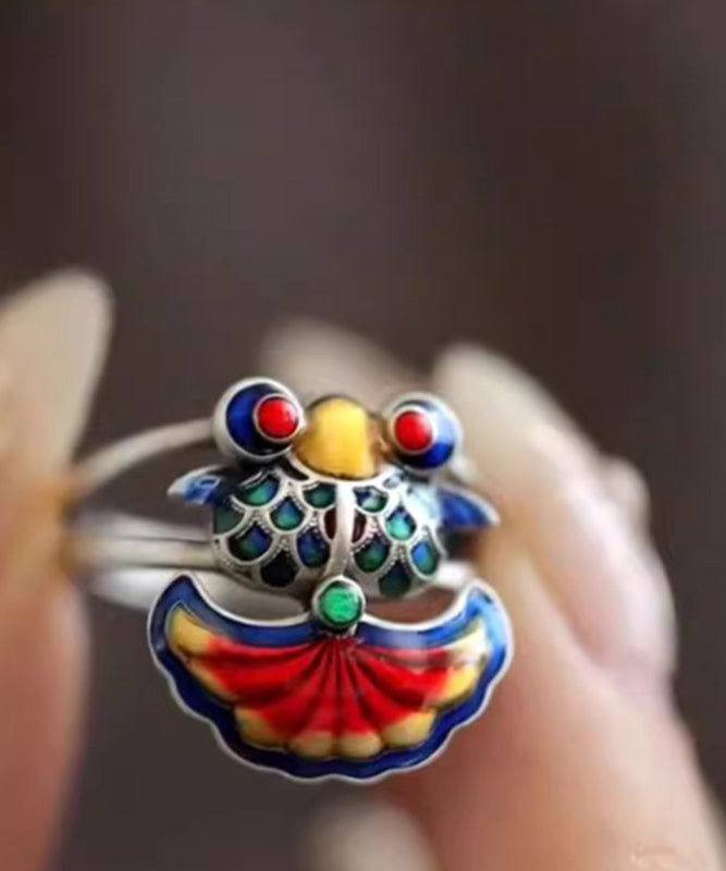 Rainbow Sterling Silver Brocaded Carp Ename Rings