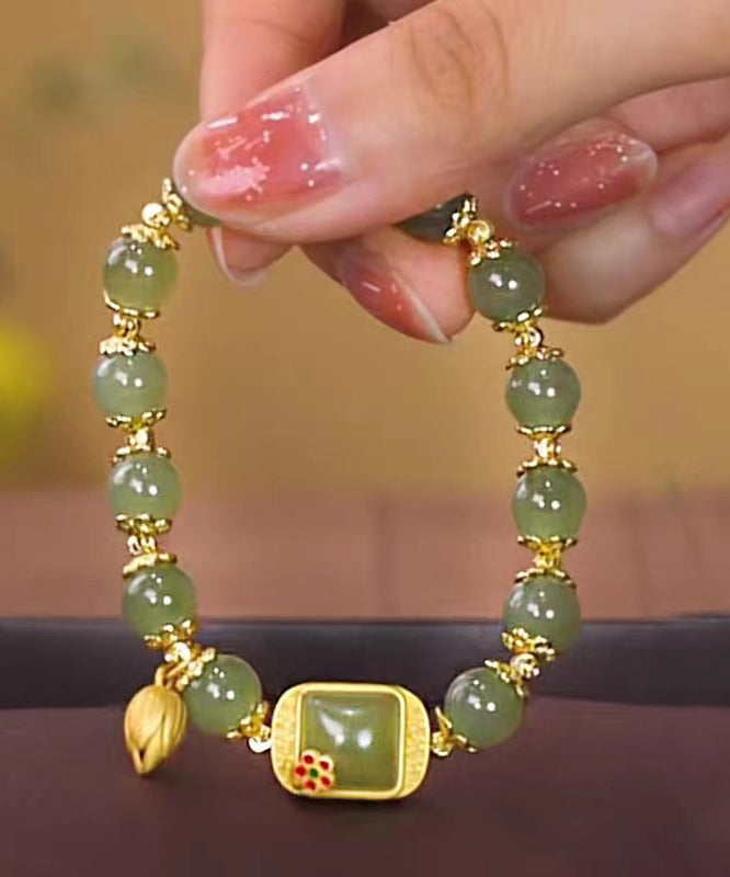 Green Sterling Silver Overgild Lotus Beading Charm Bracelet