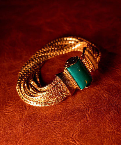 Sterling Silver Overgild Jade Weave Necklace and Chain Bracelet Two-piece Set