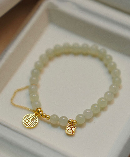 Diy Gold Ancient Gold Jade Fu Character Tassel Charm Bracelet