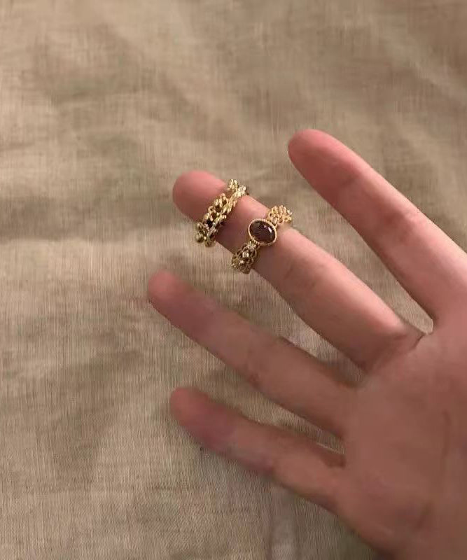 Gold Sterling Silver Overgild Open Rings Two-piece Set