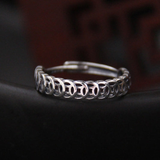 Buddha Stones Copper Coin Design Luck Adjustable Ring