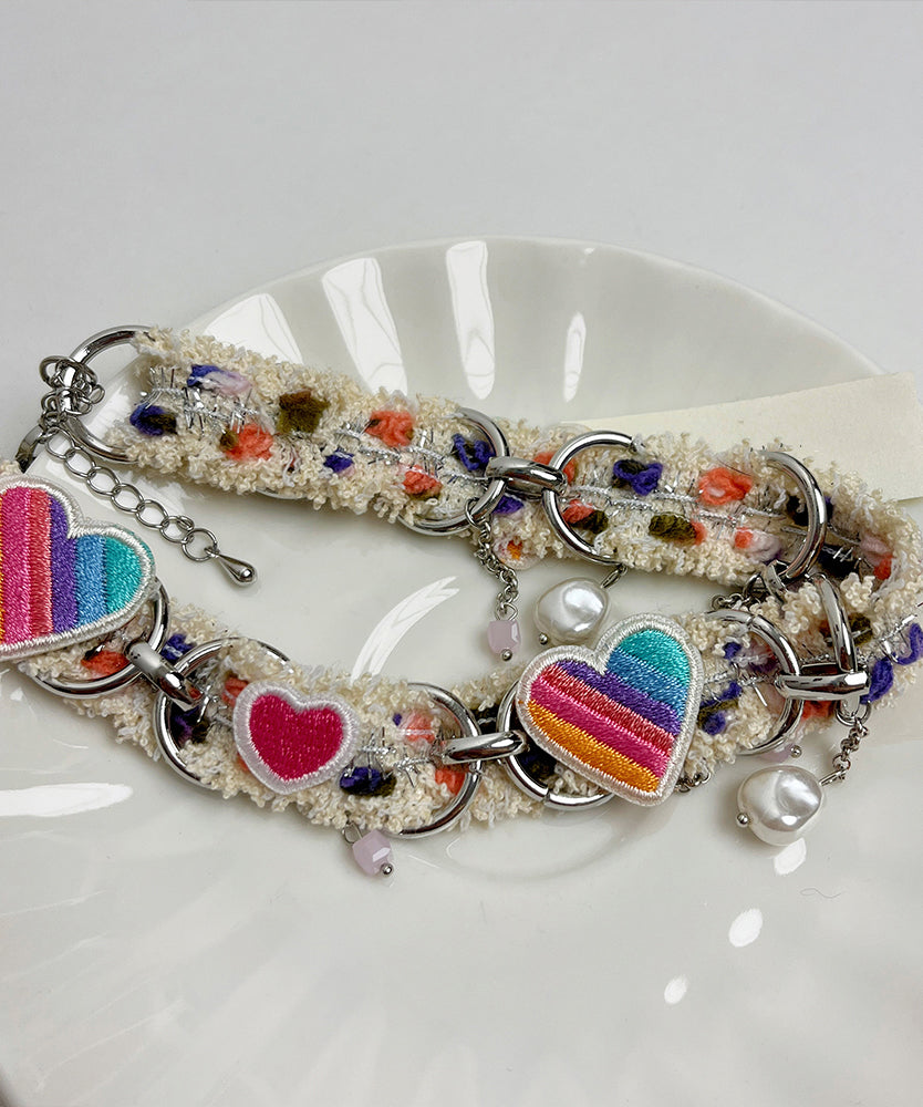 Rainbow Sterling Silver Pearl Love Tassel Choker