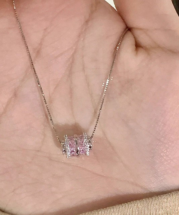 Pink Sterling Silver Zircon Princess Necklace