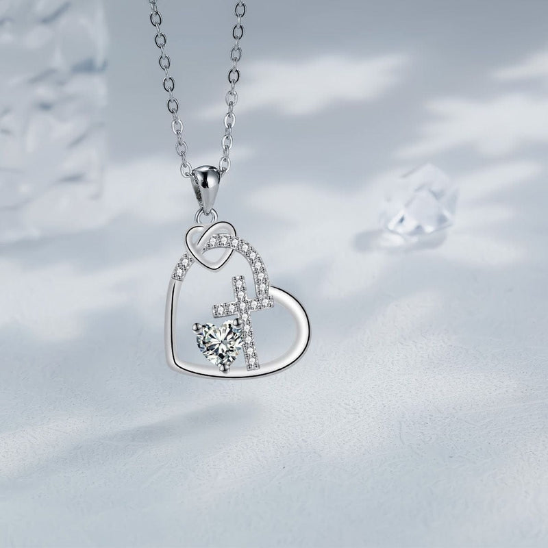 Heart-shaped Cross Inlaid Necklace