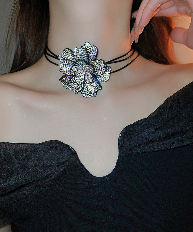 Black Leather Cords Zircon Pendant Necklace