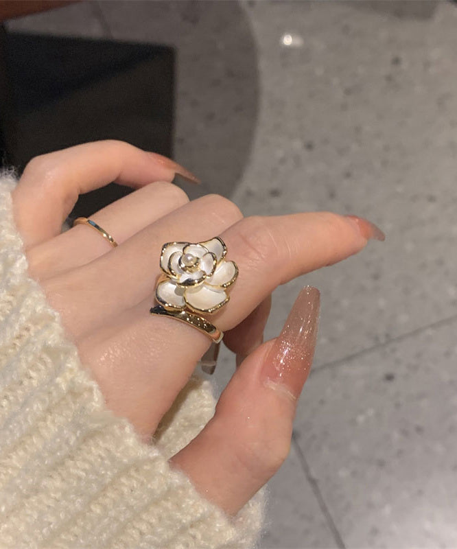 White Overgild 14k Gold Camellia Rings