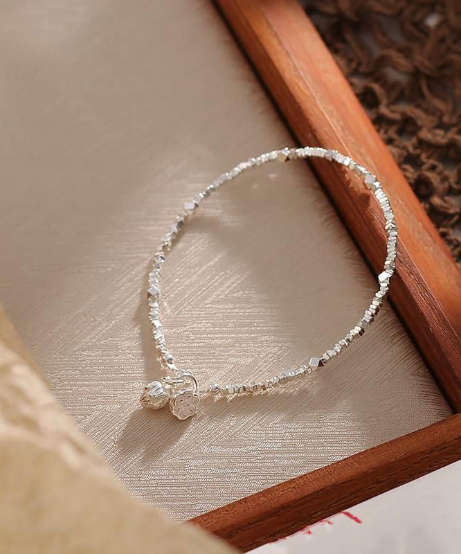 Diy White Sterling Silver Broken Silver Twin Lotus Flowers on One Stalk Charm Bracelet