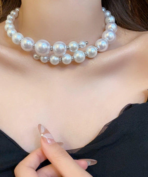 White Alloy Asymmetry Pearl Collar Necklace