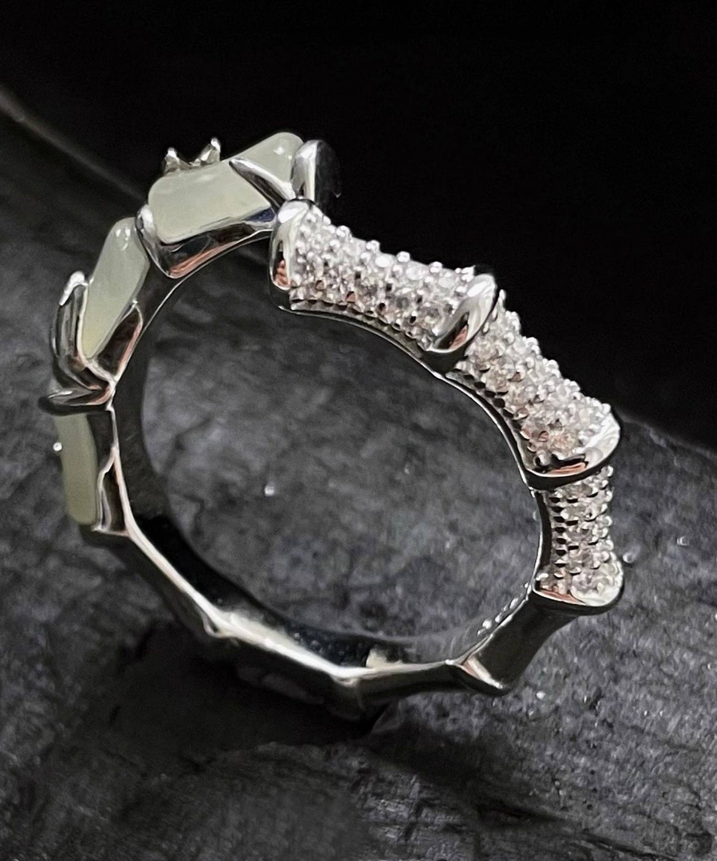 Chinese Style Bamboo Knot Jade Metal Rings