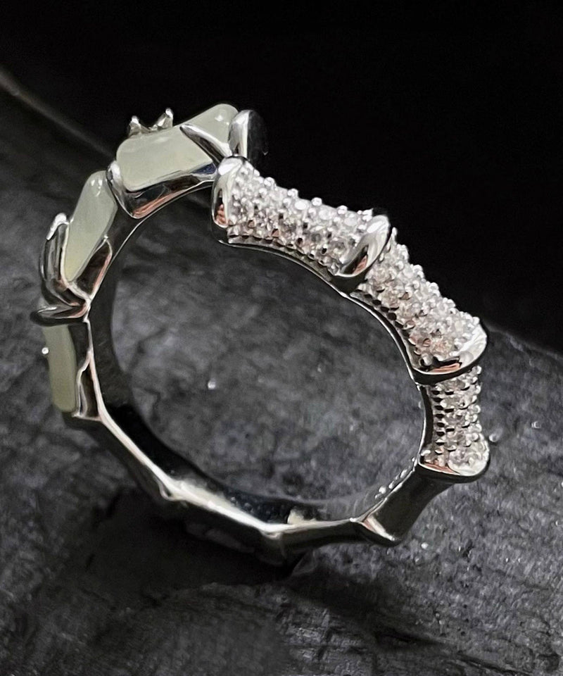 Chinese Style Bamboo Knot Jade Metal Rings