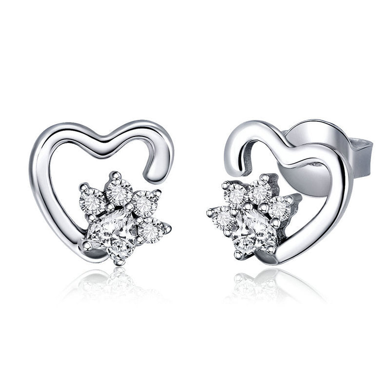 Silver Paw Print Stud Earrings