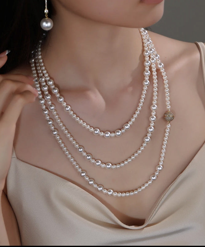 White Multilayer Pearl Graduated Bead Necklace