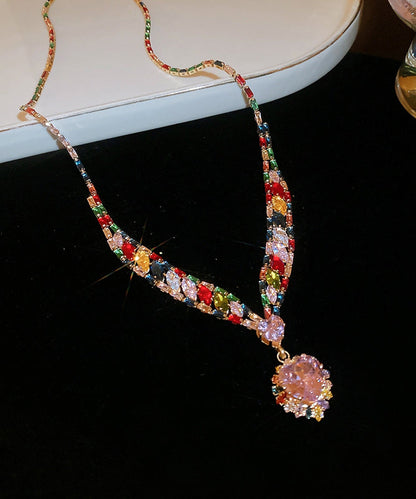 Rainbow Copper Zircon Love Pendant Necklace