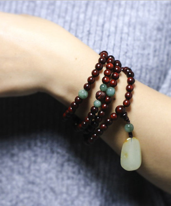 Brown Stainless Steel Beading Jade Charm Bracelet