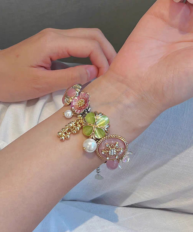 Rainbow Stainless Steel Pearl Tassel Charm Bracelet