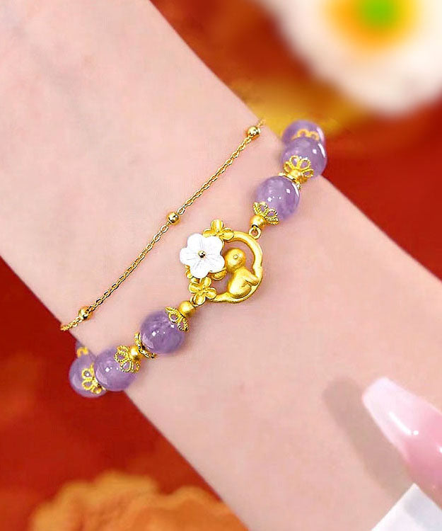 Vogue Purple Sterling Silver Overgild Inlaid Crystal Rabbit Chain Bracelet