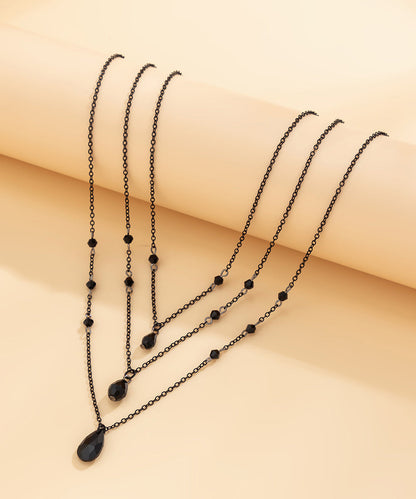 Diy Black Metal Crystal Tassel Three-piece Set Pendant Necklace