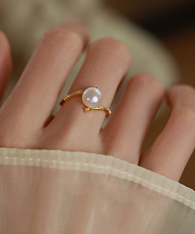 Gold Sterling Silver Alloy Pearl Open Rings