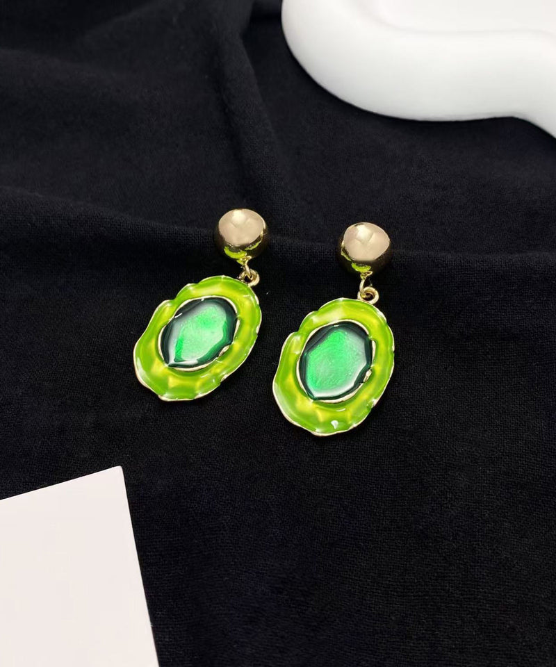 Green Sterling Silver Alloy Pearl Drop Earrings